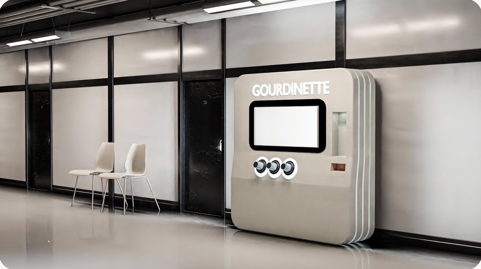 Gourdinette branded water dispenser in a hallway